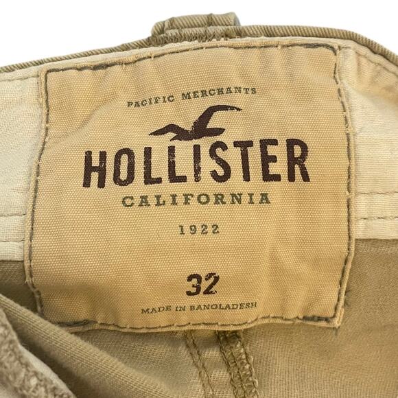 Hollister 10" Flat Front Mid Rise Cargo Shorts Tan Brown Mens Size 32 - Picture 3 of 4